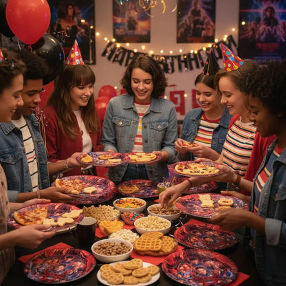 Set 6 Platos Cartón Stranger Things Cumpleaños Fiesta Rojo