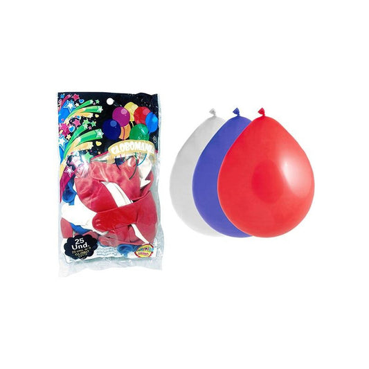 Pack 25 Globos Látex Tricolor Fiestas Patrias