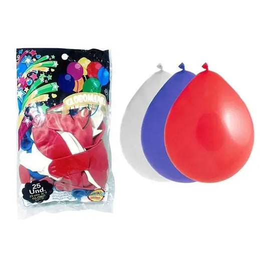 Pack 25 Globos Látex Tricolor Fiestas Patrias Tricolor