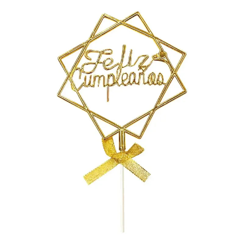 Topper Torta De Cumpleaños Dorado Cotillón  Dorado Geométrico
