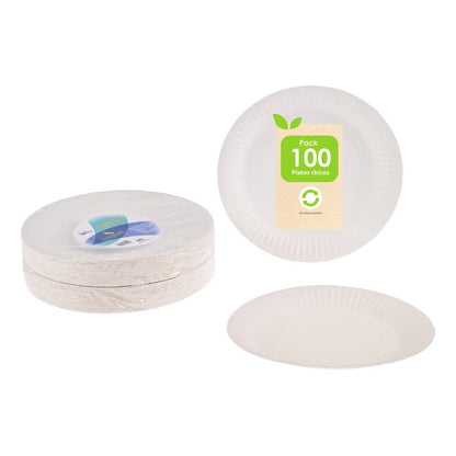 100 Plato Carton N°2 Desechable Fiesta Blanco 18cm Cumpleaño