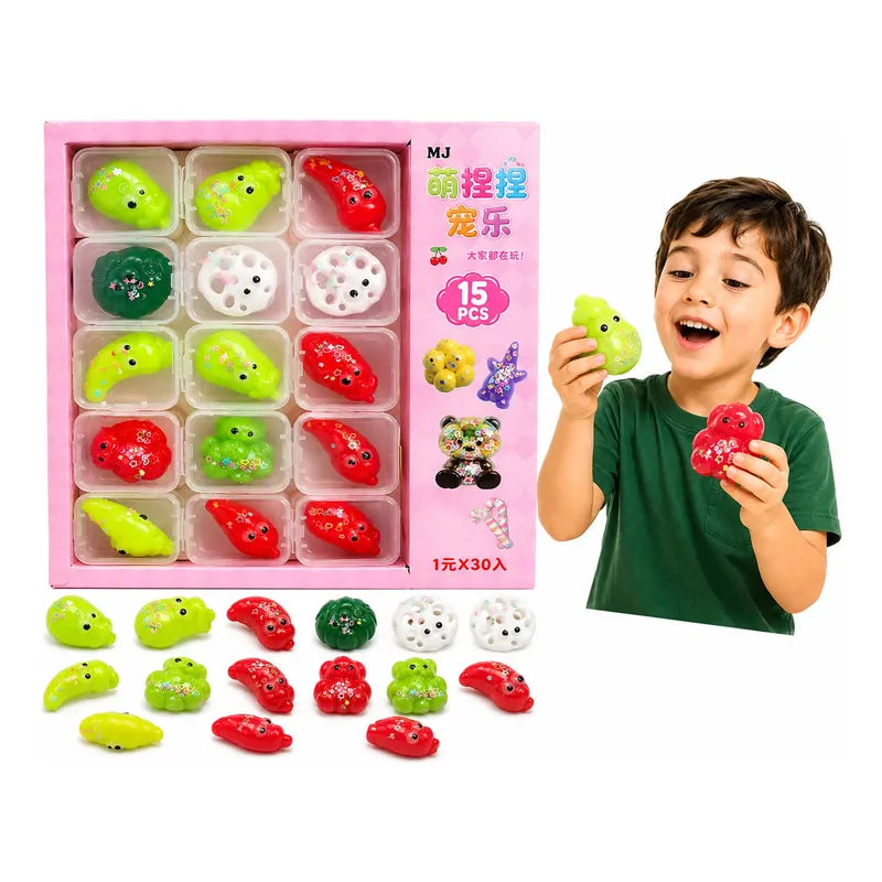 15 Squishy  Sensoriales Mochi Pequeño A Mediano Frutas Surtido