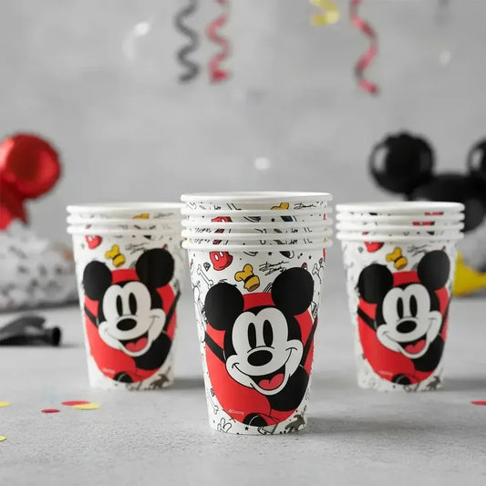 Set 6 Vasos Cumpleaños Mickey Mouse Clásico Cotillón Activarte Blanco
