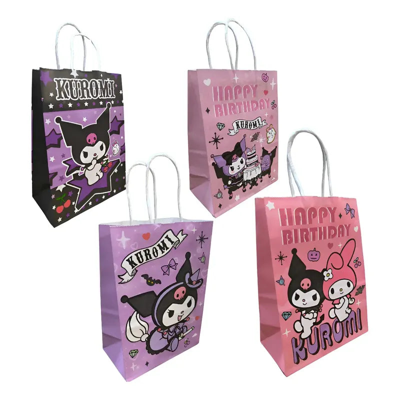 12 Bolsas Papel Cumpleaños Kuromi 16x21 Cm Morado Kuromi