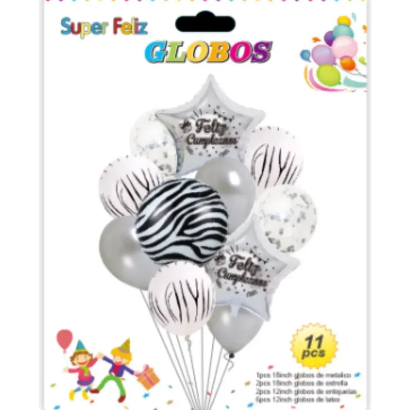 Set De Globos Animal Print Plateado 11 Piezas Decoración Plateado
