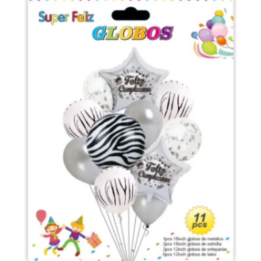 Set De Globos Animal Print Plateado 11 Piezas Decoración Plateado
