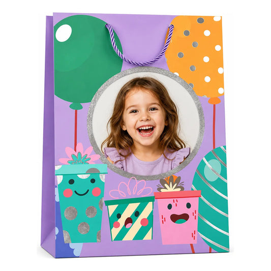 Bolsa De Regalo Infantil Azul Con Marco Para Foto Morado