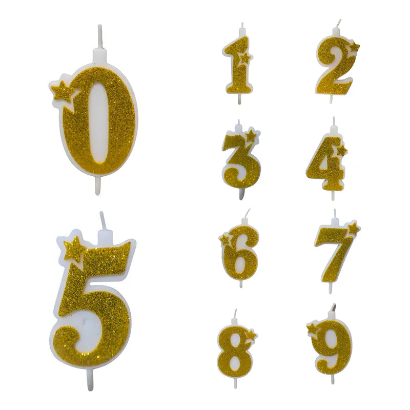 Vela De Numero Dorada Con Escarcha 12 Cm