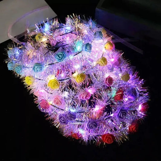 Cotillón Año Nuevo Pack 3 Coronas Cintillo Flores Luces Led Surtido