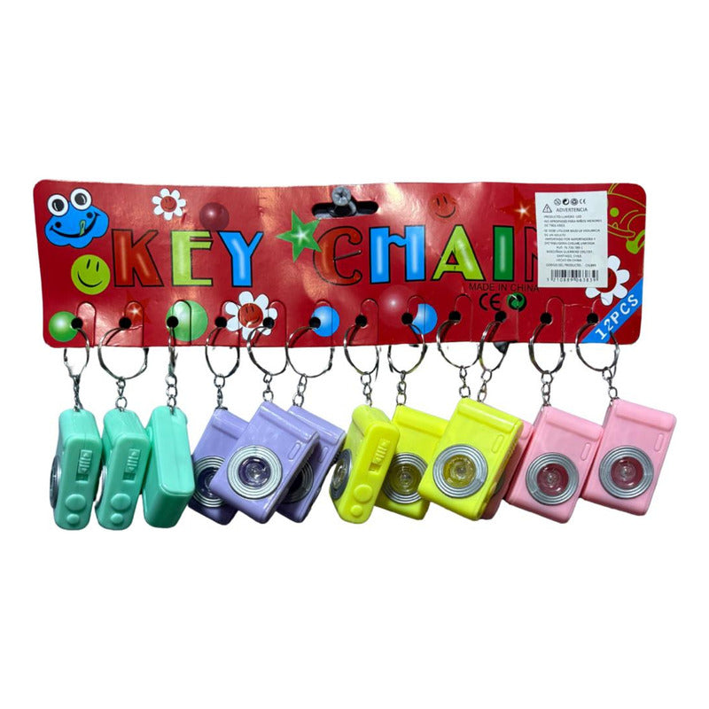 12 Llaveros Cámaras Fotográficas Con Luz Souvenirs Cumpleaño Surtido