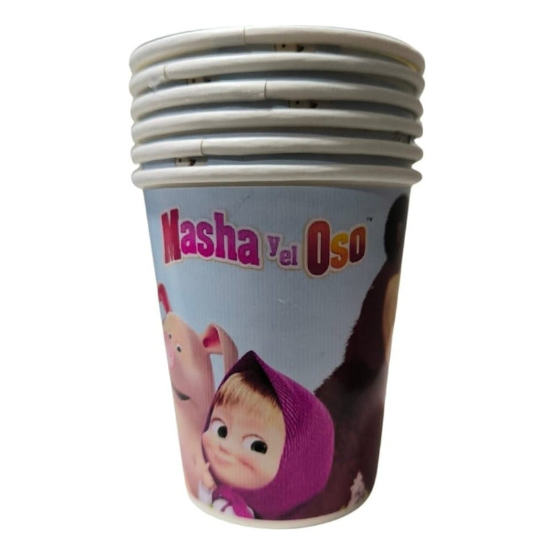 Pack 6 Vasos Cumpleaños Masha Y El Oso Cotillón Azul Claro