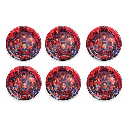Set 6 Platos Cartón Stranger Things Cumpleaños Fiesta Rojo