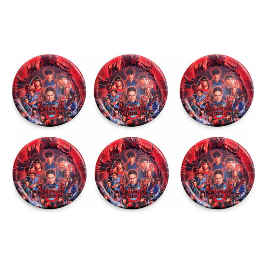 Set 6 Platos Cartón Stranger Things Cumpleaños Fiesta Rojo