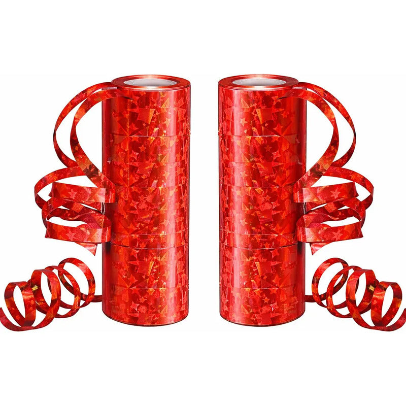Cinta Rizada De Regalo Holográfica Roja Pack 2 Rollos Rojo