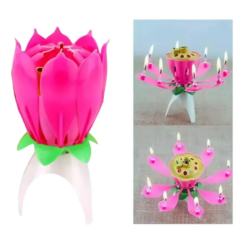 Vela Musical Flor De Loto Para Torta De Cumpleaños