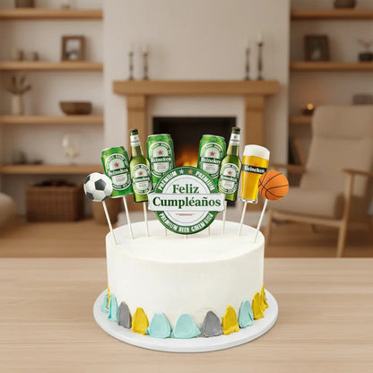 Set Toppers Heineken Para Torta Cumpleaños Deportes Verde