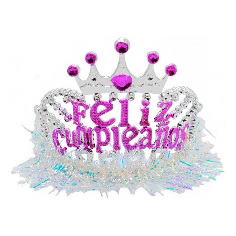 Corona De Cumpleaños Mujer Con Flecos  Plateado