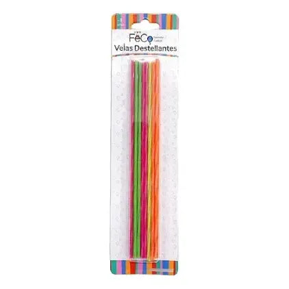 12 Velas Destellantes Fluor Con Chispas