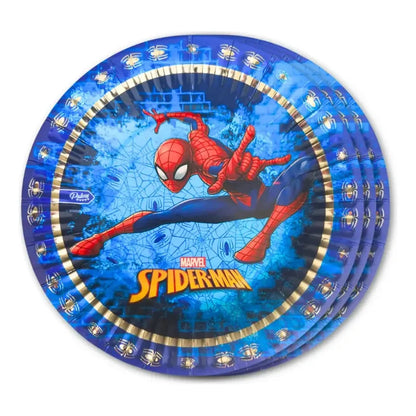 Set 6 Platos Cartón Spiderman 18cm Para Cumpleaños Azul Y Rojo Azul Rojo