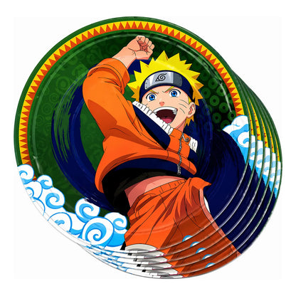 Pack 6 Platos De Cumpleaños Diseño Naruto Cotillón Naranja