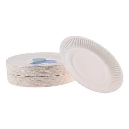 100 Platos De Carton # 3, Pastel Biodegradable, 15 Cm Color Blanco