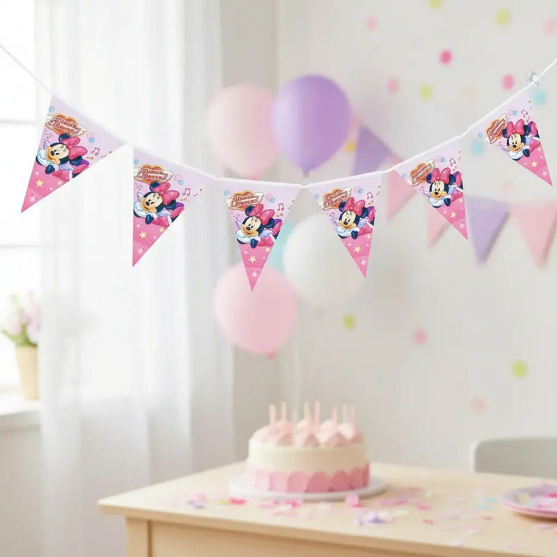 Guirnalda Banderines Minnie Mouse Fiesta Cumpleaños Rosa