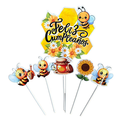 Topper Decorativo Para Torta Cumpleaños Abejita X 6 Unidades Amarillo