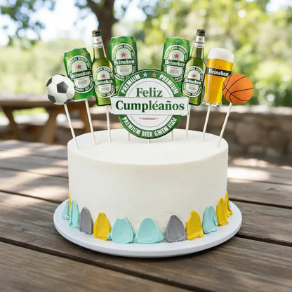 Set Toppers Heineken Para Torta Cumpleaños Deportes Verde