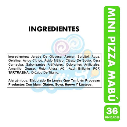Gomitas Gelatina Sabor Frutas Mabu Pack X36 Unidades Forma Pizza