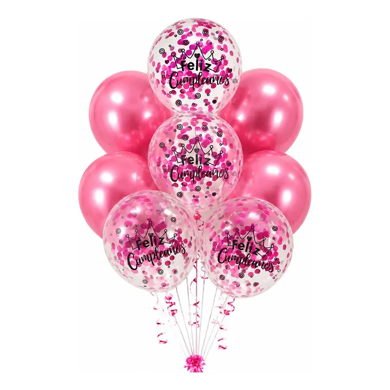 Set De Globos Feliz Cumpleaños Rosado Con Confeti Para Fiest Rosa Chicle