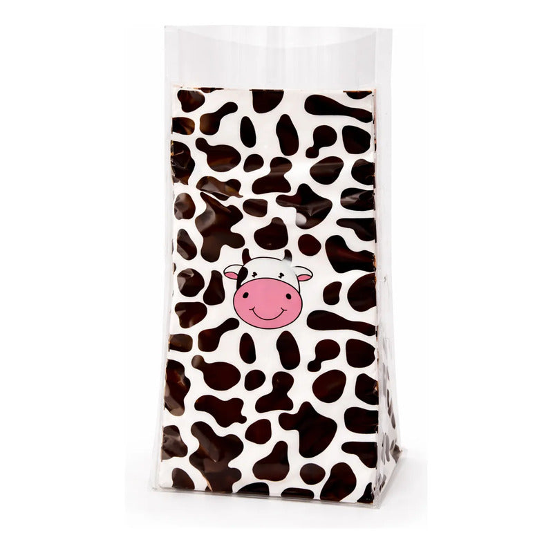 12 Bolsas Dulceras Cumpleaños Modelo Vaca Manchas Blanco