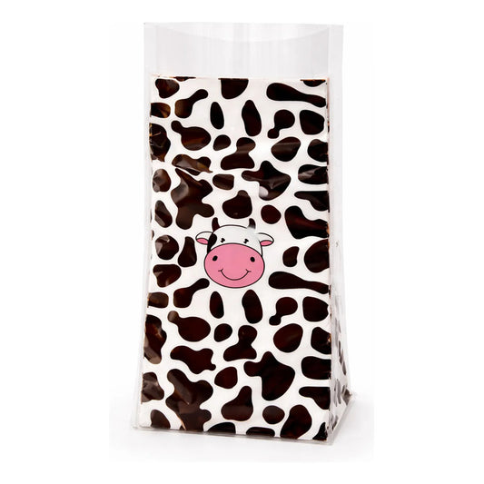 12 Bolsas Dulceras Cumpleaños Modelo Vaca Manchas Blanco