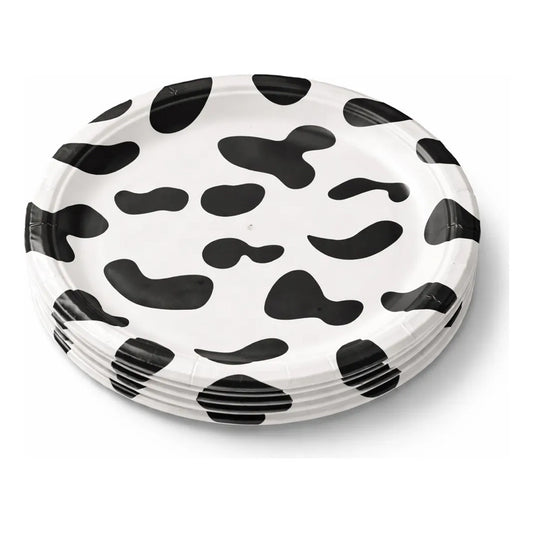 6 Platos Desechables Redondos Diseño Vaca Manchas Fiesta Blanco