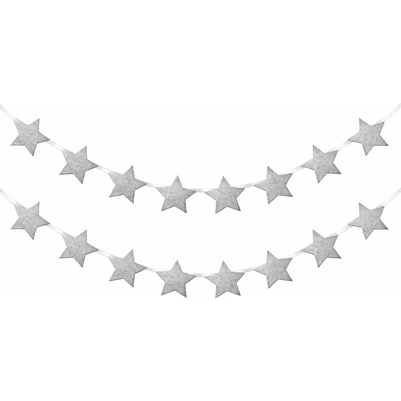 Guirnalda De Estrellas Plateadas Glittel Decorativa Plateado