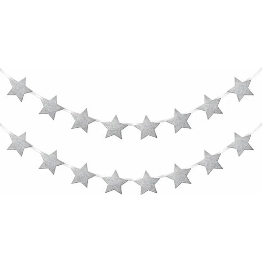 Guirnalda De Estrellas Plateadas Glittel Decorativa Plateado