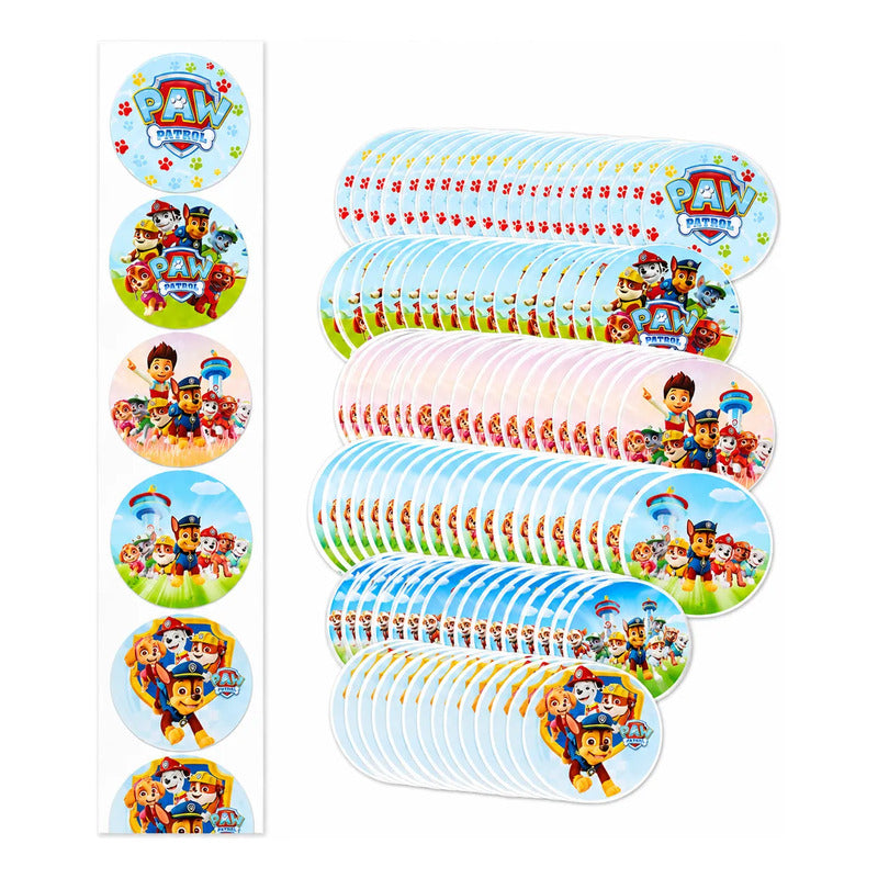 Pack 100 Stickers Adhesivos Paw Patrol Redondos Azul