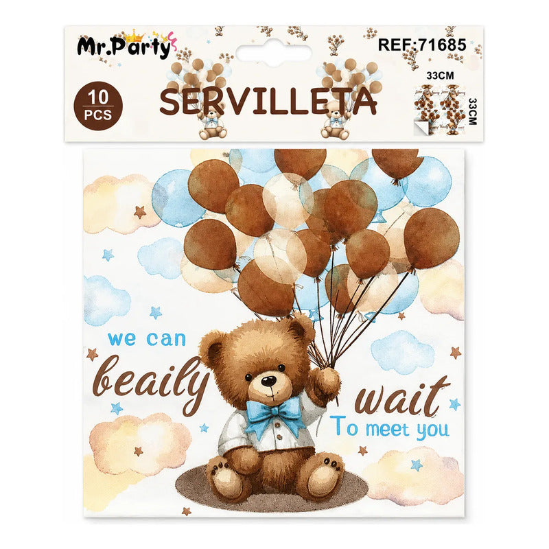 Servilletas Baby Shower Osito Pack 10 Unidades Blanco