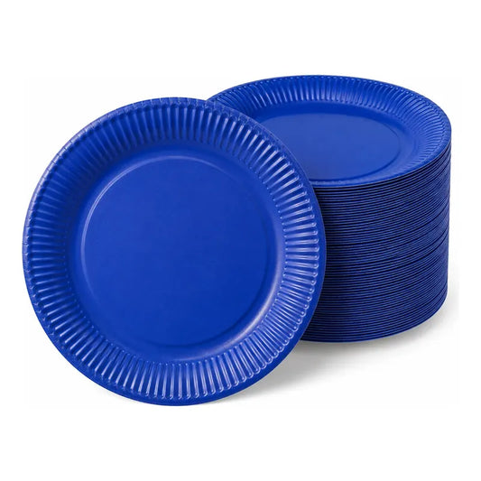 Pack 25 Platos De Cartón Desechables Para Fiestas Cumpleaños Azul