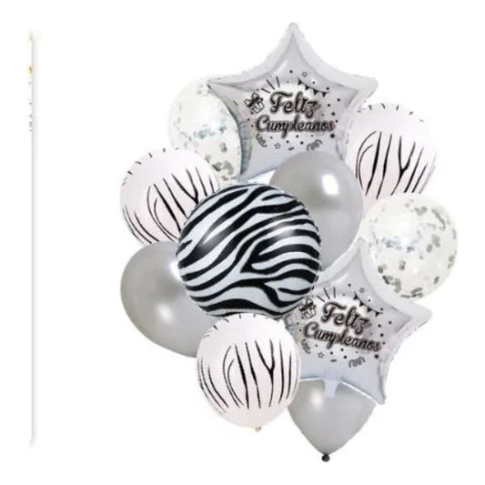 Set De Globos Animal Print Plateado 11 Piezas Decoración