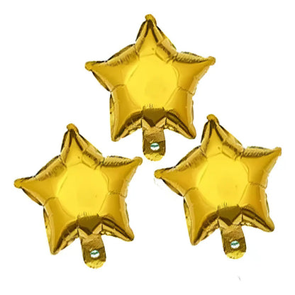 Set 3 Globos Mylar Metalicos Estrellas Dorado 25 Cm Dorado