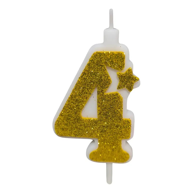 Vela De Numero Dorada Con Escarcha 12 Cm