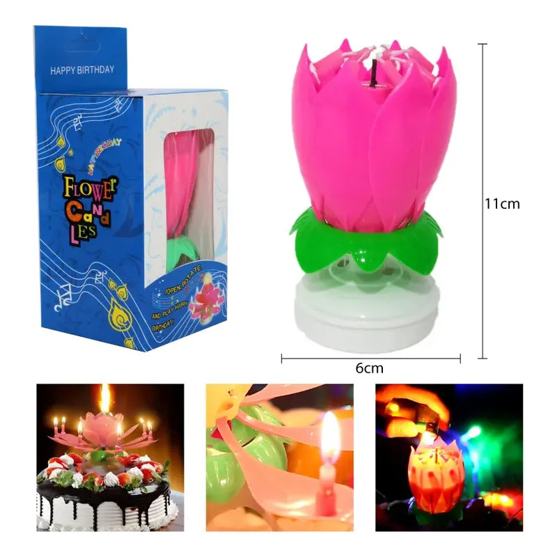 Vela Musical Flor De Loto Para Torta De Cumpleaños