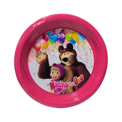 Plato Masha Y El Oso Fiesta Infantil Rosado X 6 Fucsia