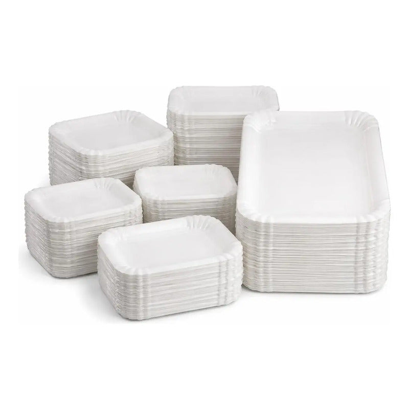 50 Platos Descartables De Torta De Cartón 23x17 Cm Rectangul Blanco