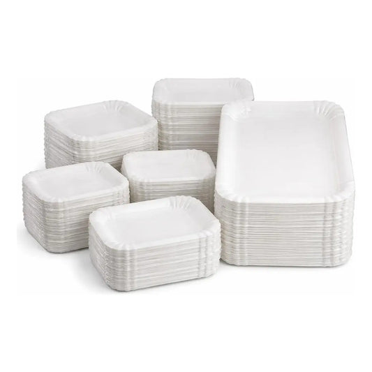 50 Platos Descartables De Torta De Cartón 23x17 Cm Rectangul Blanco