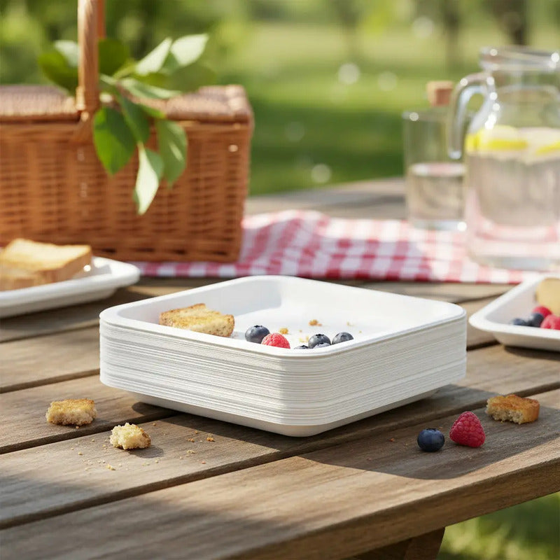 50 Platos Desechables Cuadrados Biodegradables Blancos 18 Cm Blanco
