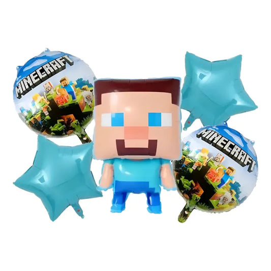 Set 5 Globos Metalizados Minecraft Cotillón Celeste