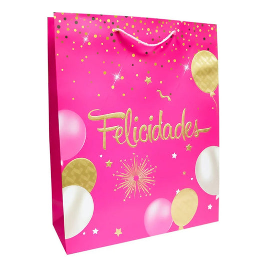 Bolsa De Regalo Cumpleaños Colores Mediana  26x32x10 Cm