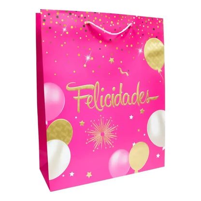 Bolsa De Regalo Cumpleaños Colores Mediana  26x32x10 Cm