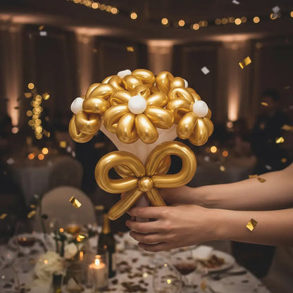 25 Globos Largos Metálicos Para Globoflexia Fiesta Dorado
